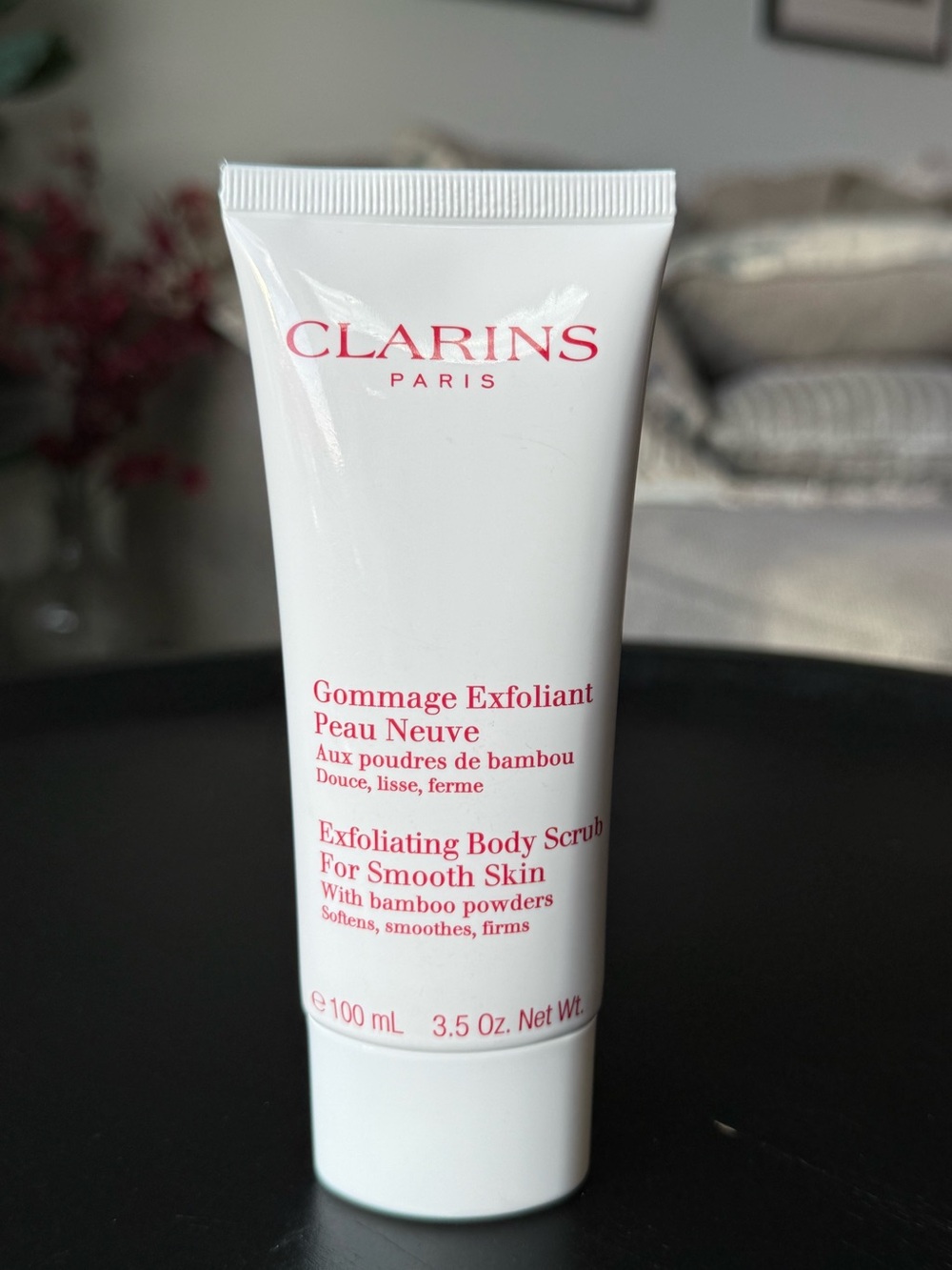 Clarins Exfoliating Body Scrub - White with Pink Logo